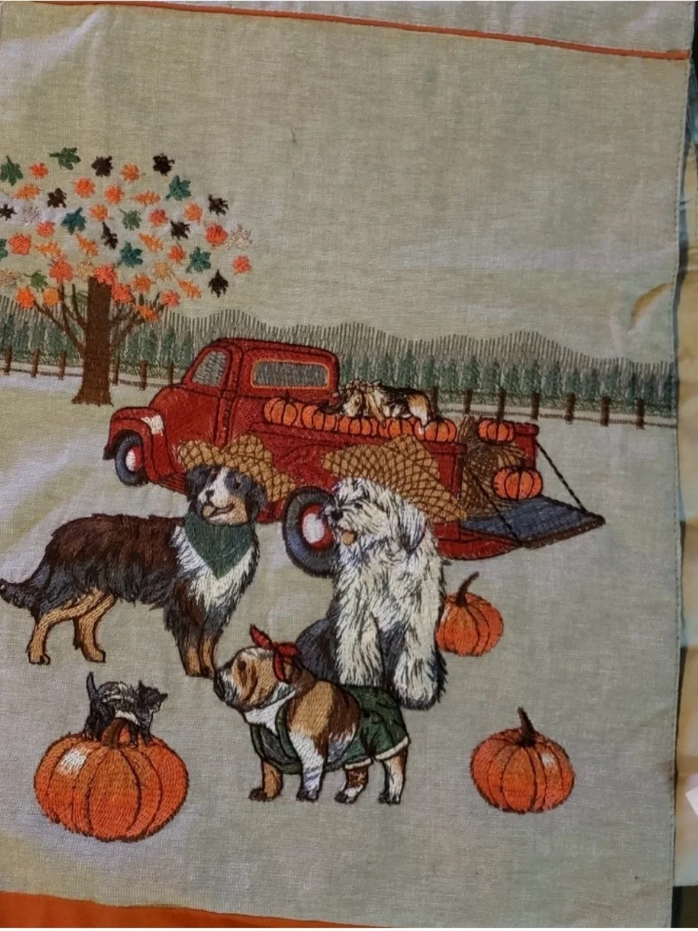 Pier 1 Imports Embroidered Dogs Fall Autumn Halloween Table Runner 13”x72